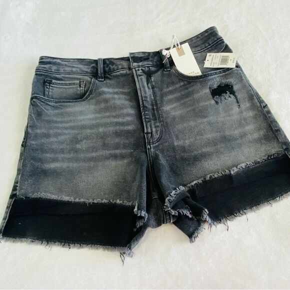 GOOD AMERICAN GOOD CURVE DENIM SHORTS HIGH RISE DISTRESSED NWT - Picture 5 of 14